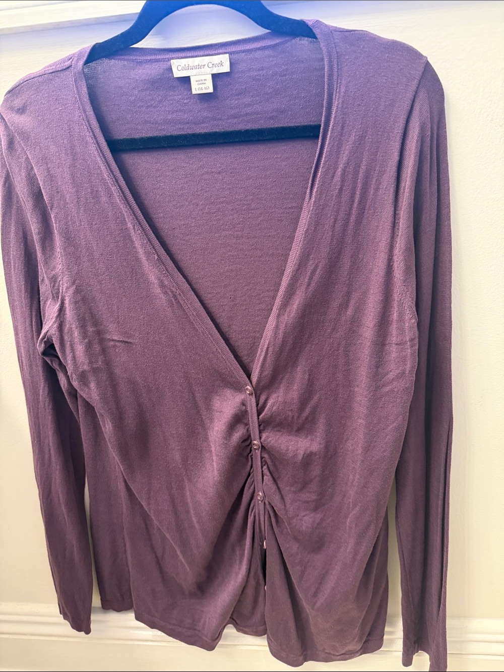 Coldwater Creek Vintage Mauve Purple Ruched Button-Front Long Sleeve Top